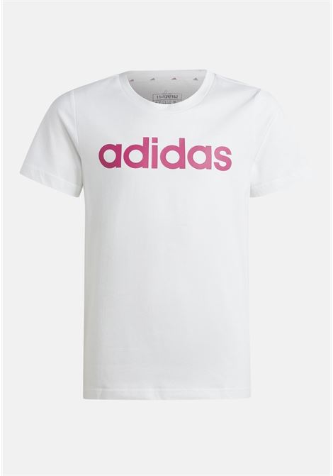 White t-shirt for girls with pink letterign logo ADIDAS ORIGINALS | IV7295.